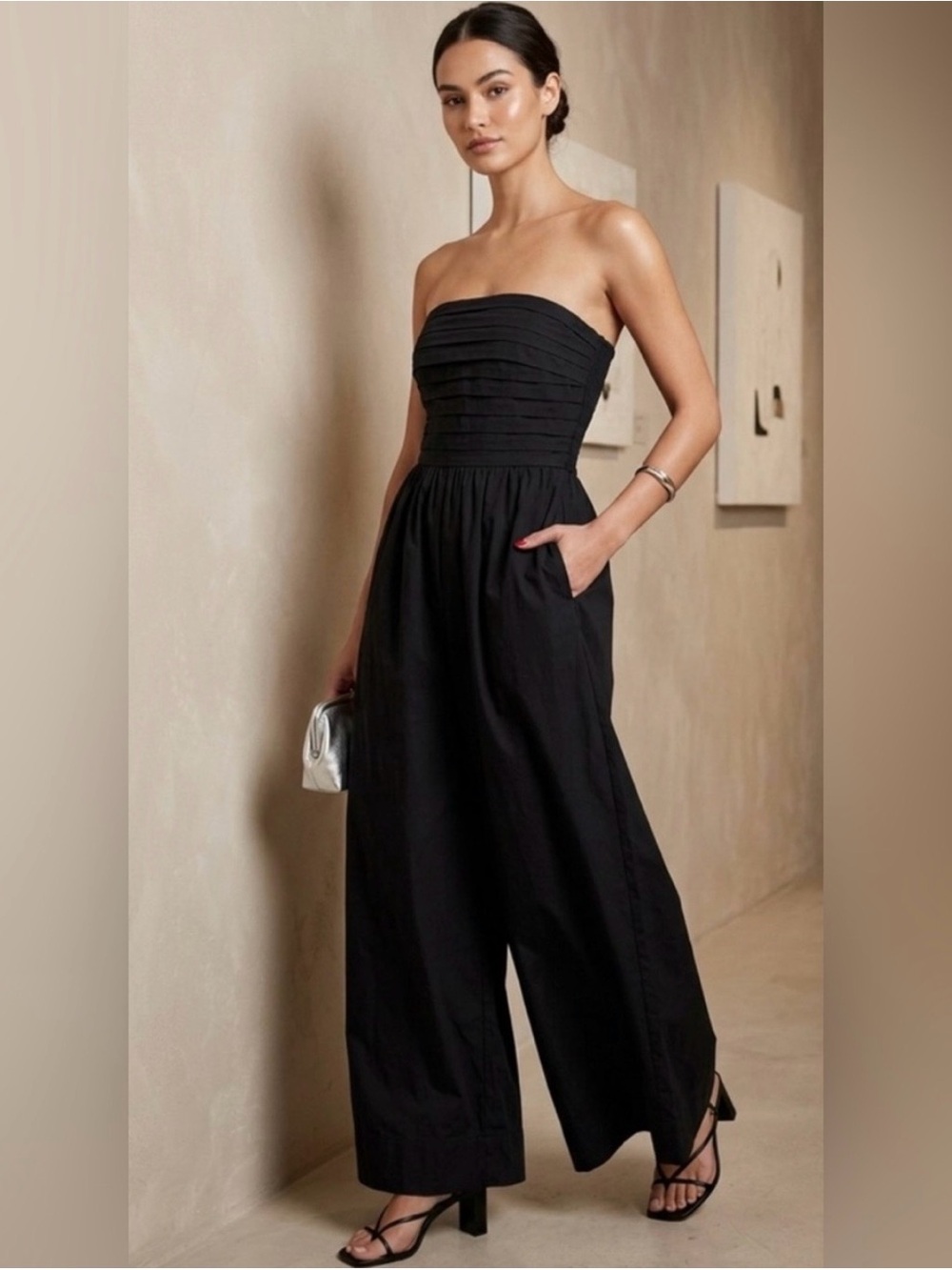 NWT Band of the Free Strapless Black Wide-Leg Jumpsuit size L